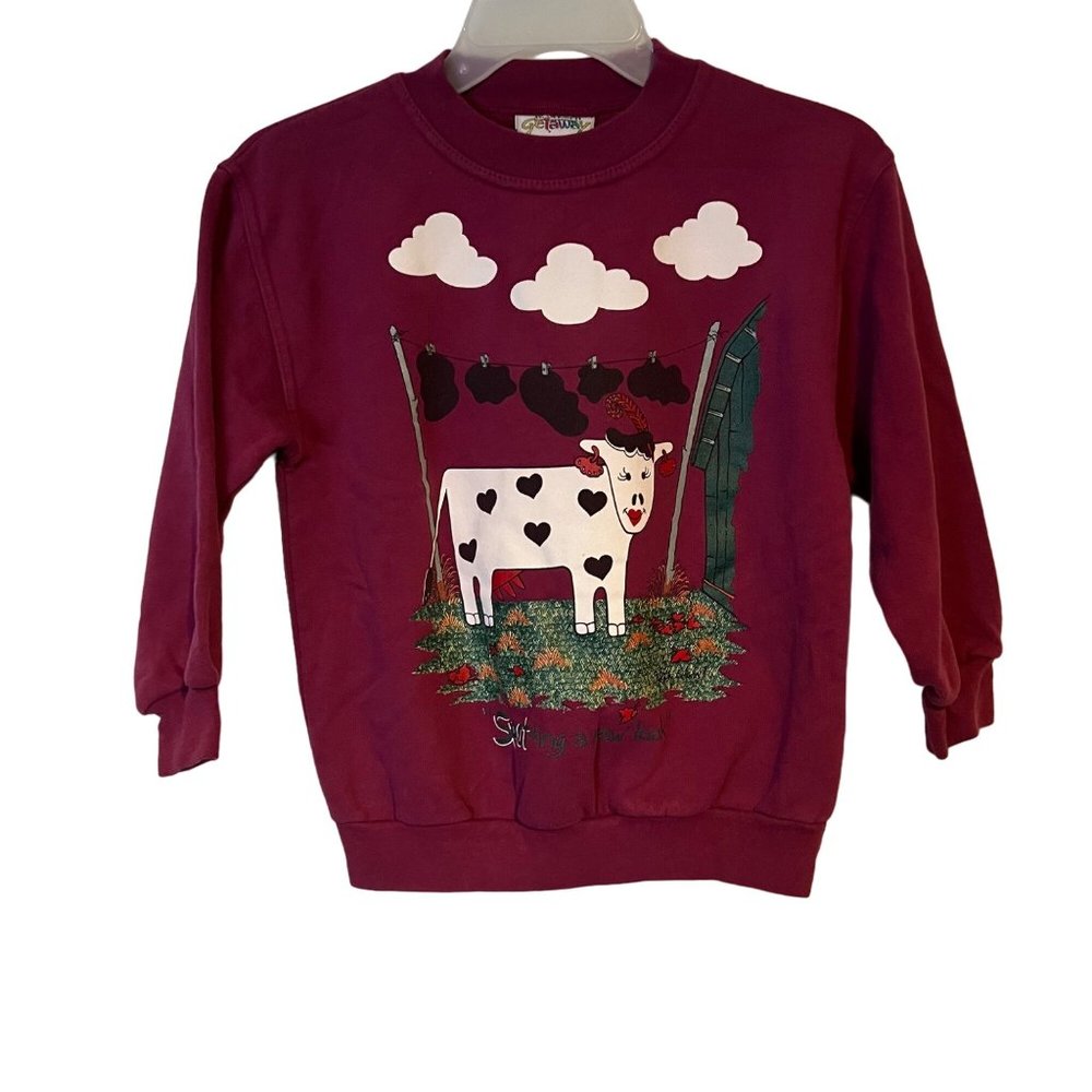 Northern Getaway Sweatshirt Girls Youth Small Vintage Graphic Cow Barn Long Slee